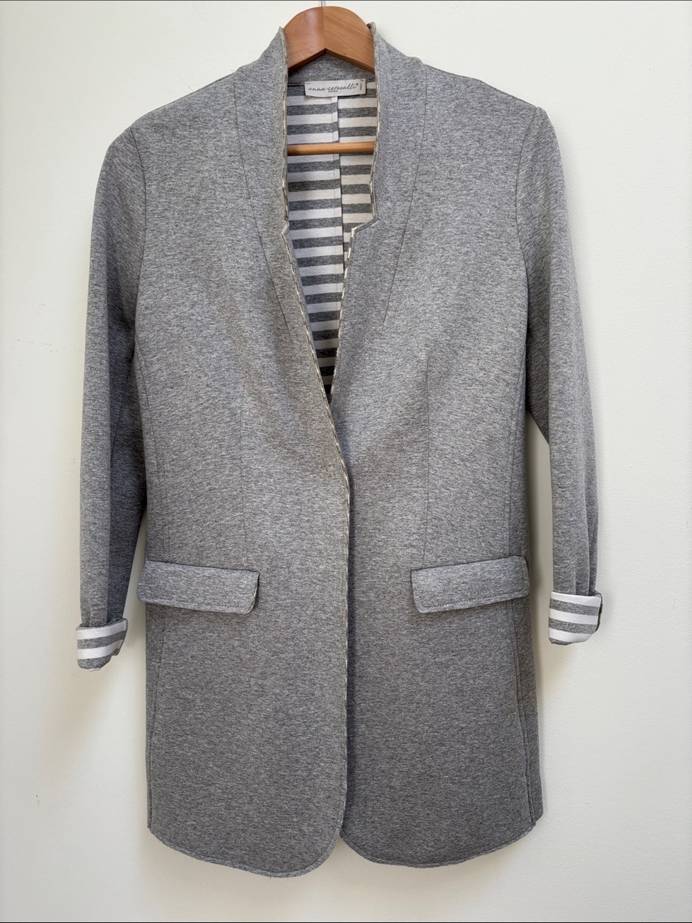 Grey Knit Open-Front Blazer Jacket by